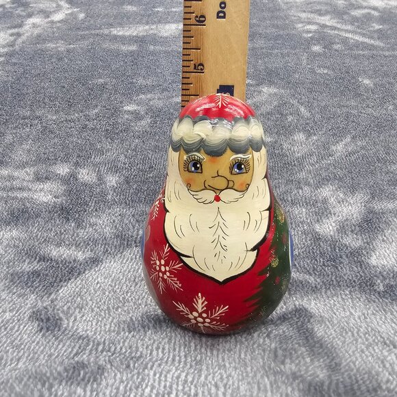 Vintage Russian Roy Poly Santa figurine wood hand painted non nesting chime bell - Picture 11 of 12
